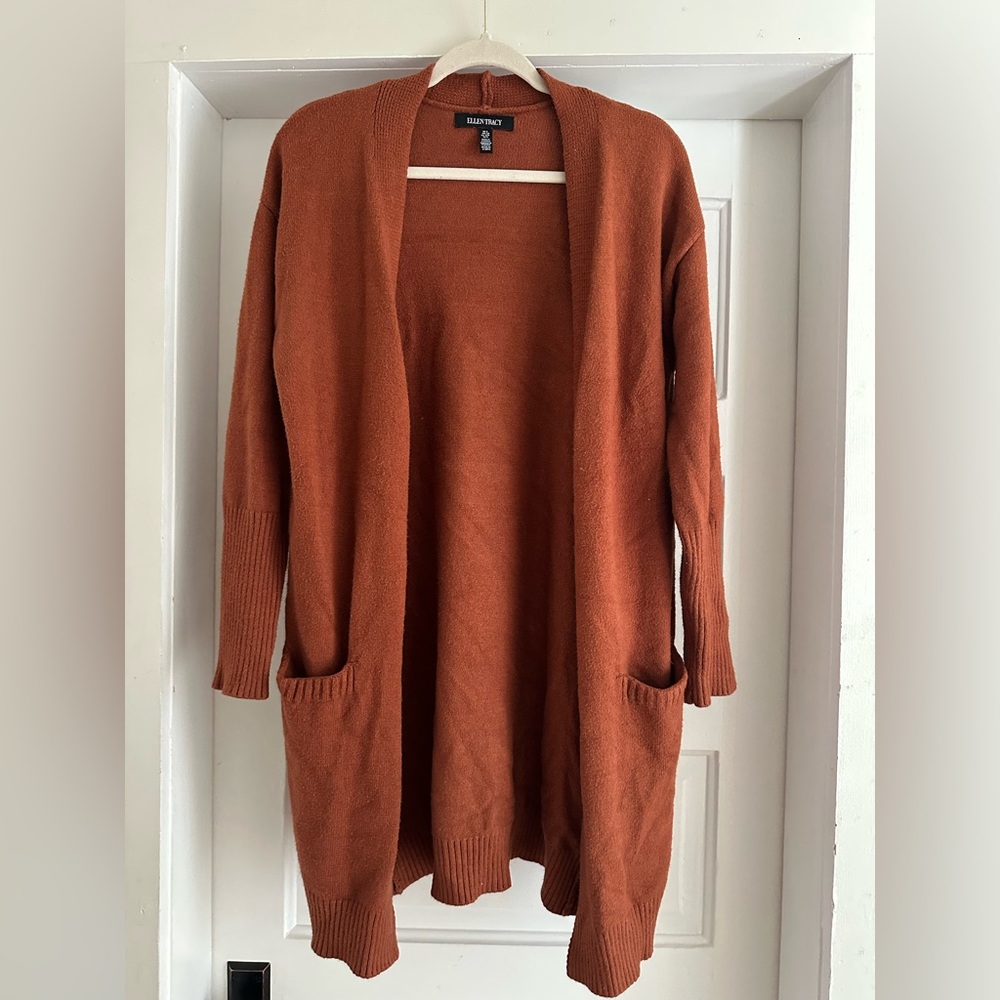 ELLEN TRACY |  Terracotta Long Cardigan w/ Pockets - Size S